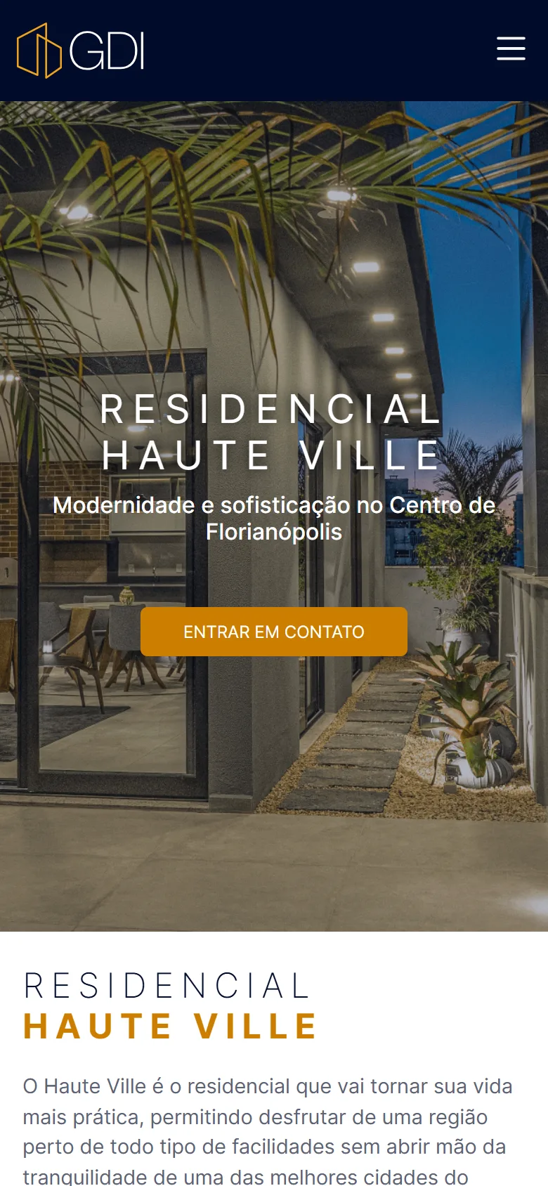 A página do Residencial Haute Ville num telemóvel.